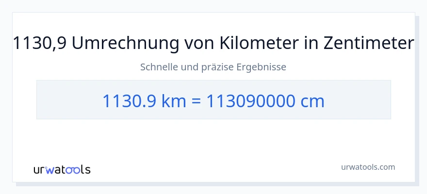 1130.9 Kilometer zu Zentimeter Umwandlung