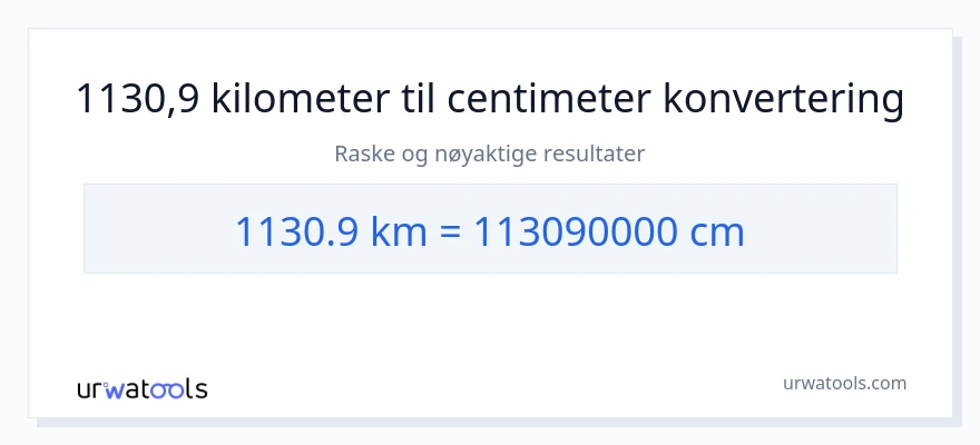 1130.9 kilometer til Centimeter konvertering