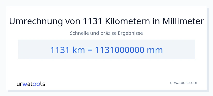 1131 Kilometer zu Millimeter Umwandlung