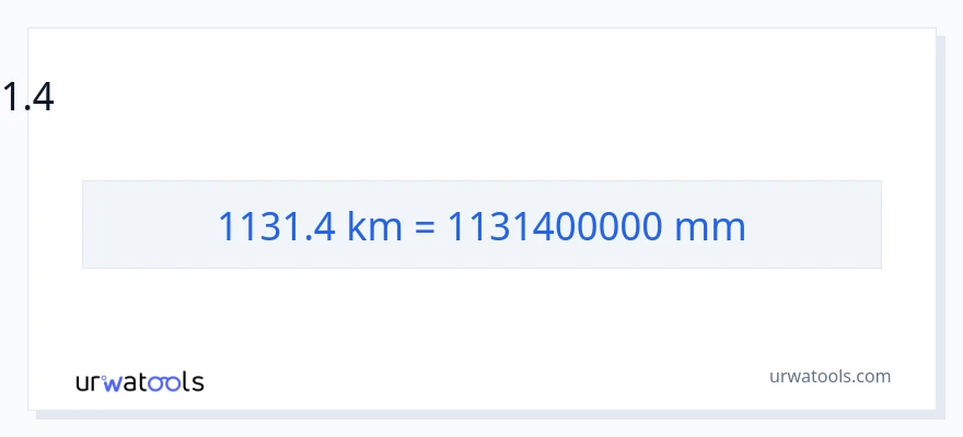 1131.4 கிலோமீட்டர்கள் இலிருந்து மில்லிமீட்டர்கள் வரை மாற்றம்