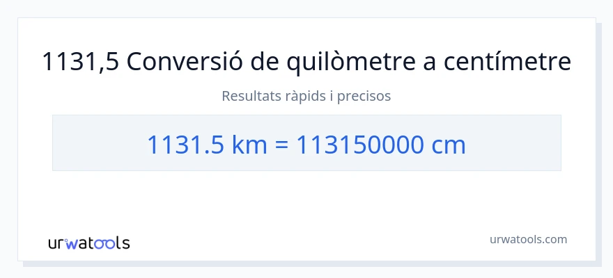 Conversió de 1131.5 quilòmetres a Centímetres