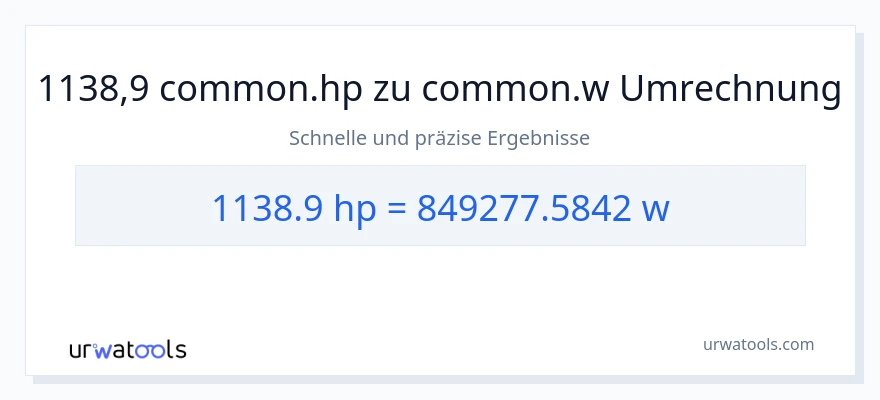 1138.9 PS zu Watt Umwandlung