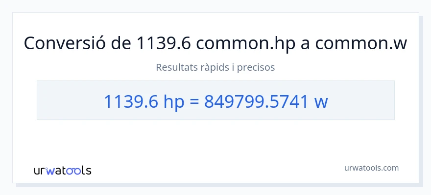 Conversió de 1139.6 cavalls de força a watts