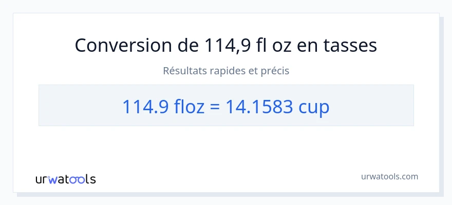 Conversion 114.9 onces liquides vers tasses