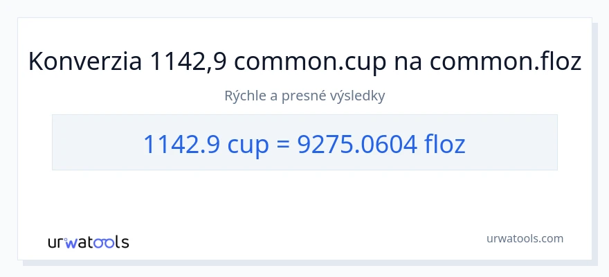 Konverzia z šálky na tekuté unce: 1142.9
