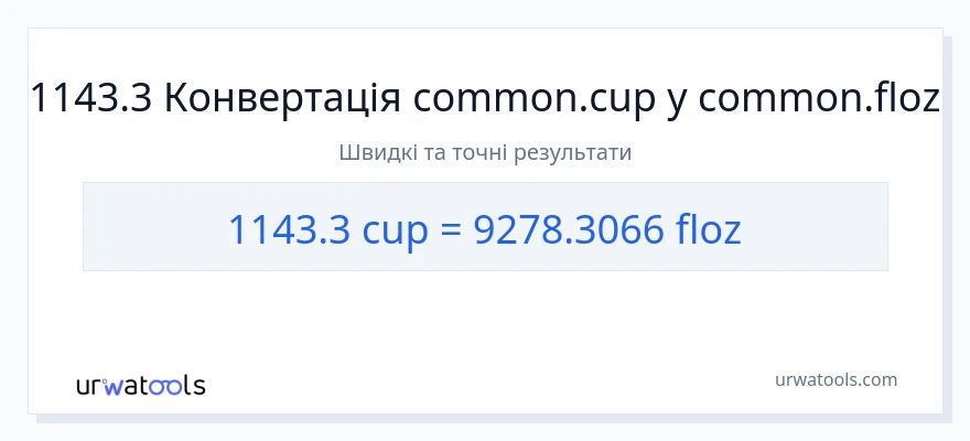 Конверсія з чашки у рідких унцій: 1143.3