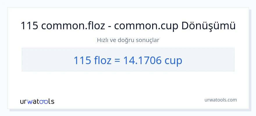 115 sıvı ons'den bardaklar'e dönüşüm