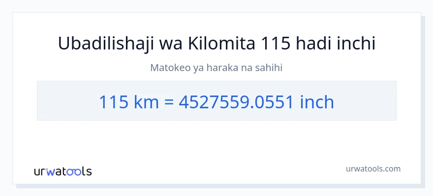 Ubadilishaji wa 115 kilomita hadi Inchi