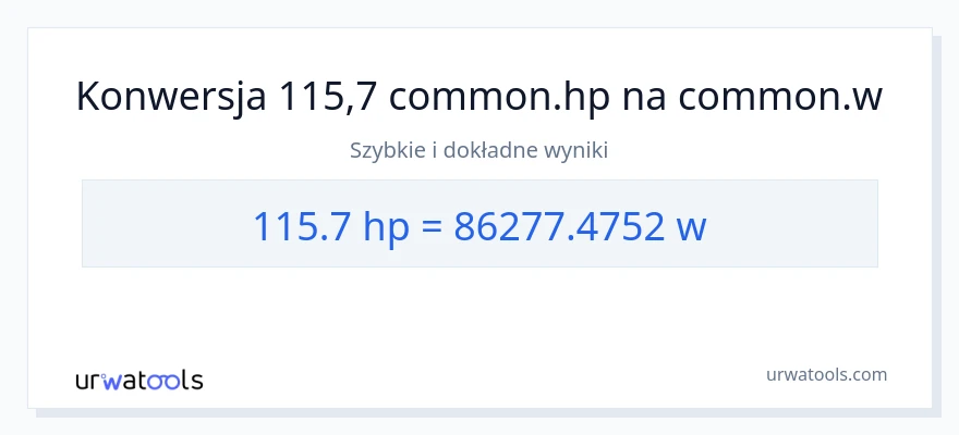 Konwersja 115.7 moc w koniach mechanicznych do watów