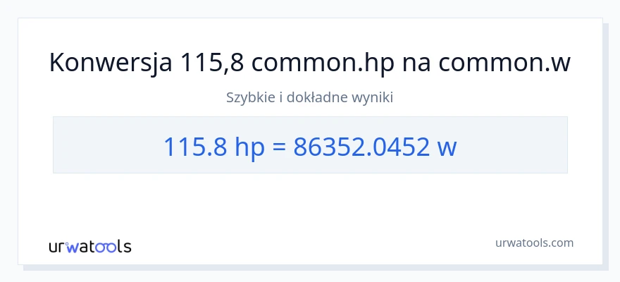 Konwersja 115.8 moc w koniach mechanicznych do watów