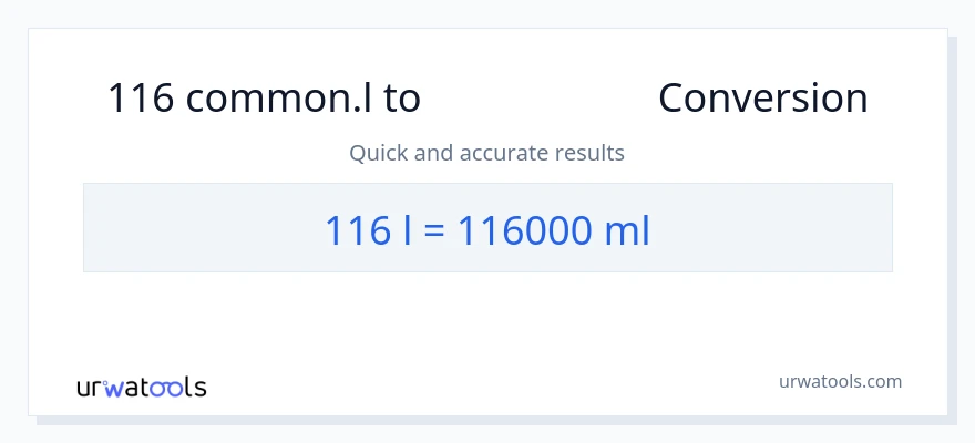 116 Liters ರಿಂದ ಮಿಲಿಲೀಟರ್‌ಗಳು ಪರಿವರ್ತನೆ