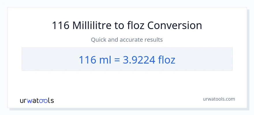 Conversion 116 millilitres vers onces liquides
