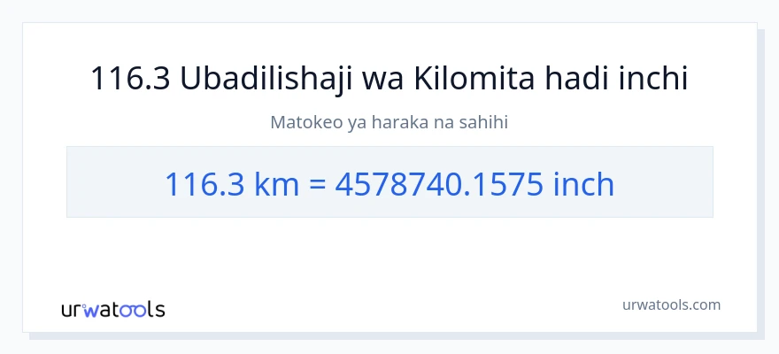 Ubadilishaji wa 116.3 kilomita hadi Inchi