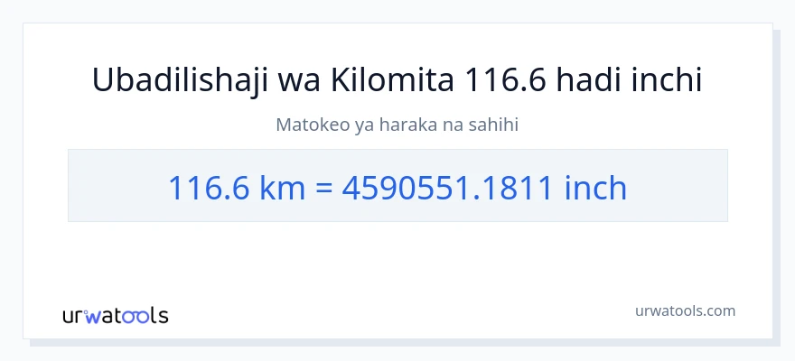 Ubadilishaji wa 116.6 kilomita hadi Inchi