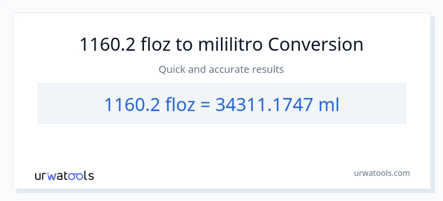 1160.2 mga onsa ng likido patungong mga mililitro na conversion
