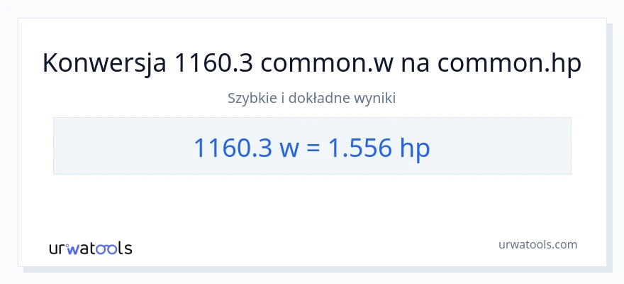 Konwersja 1160.3 watów do moc w koniach mechanicznych