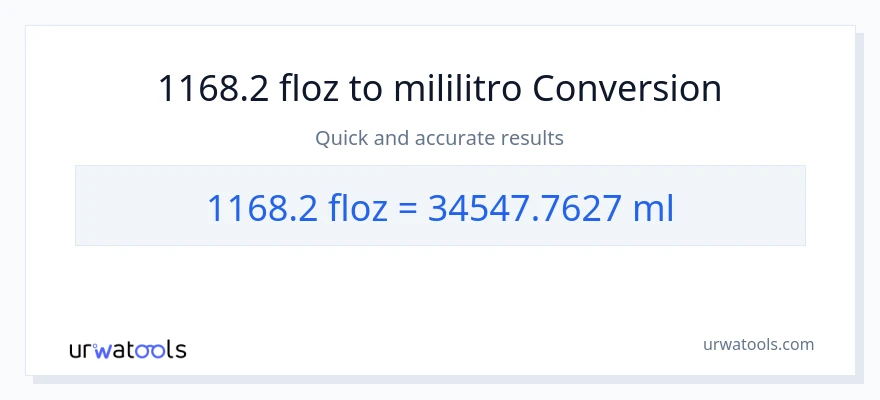 1168.2 mga onsa ng likido patungong mga mililitro na conversion