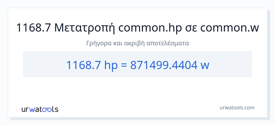 Μετατροπή 1168.7 ιπποδύναμη σε βατ