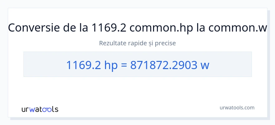 Conversie 1169.2 cai putere la wați