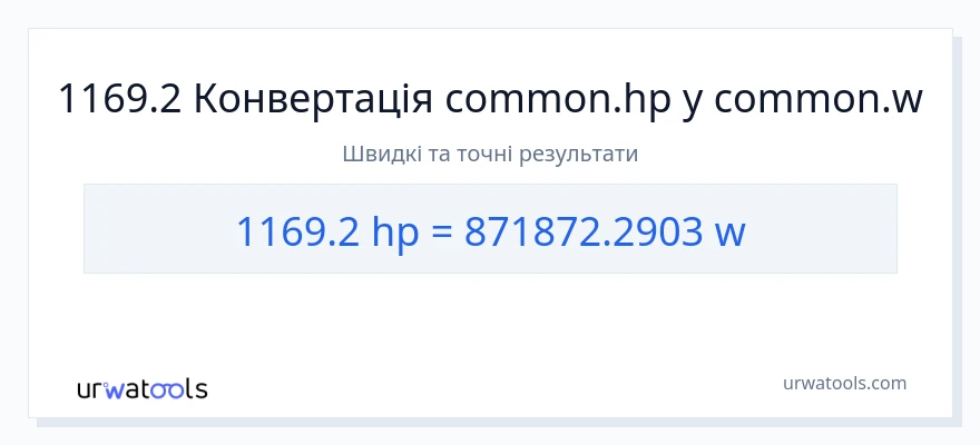 Конверсія з кінська сила у вати: 1169.2