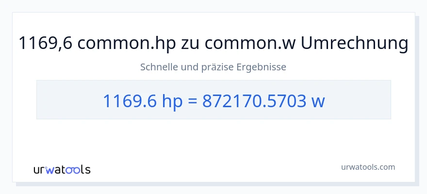 1169.6 PS zu Watt Umwandlung