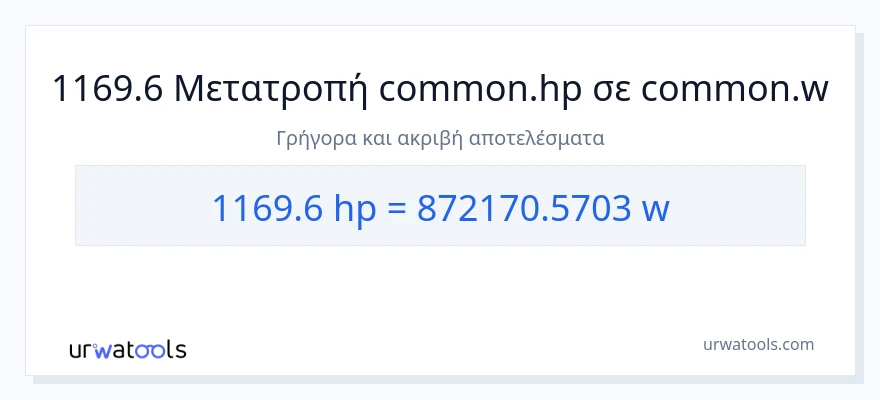 Μετατροπή 1169.6 ιπποδύναμη σε βατ