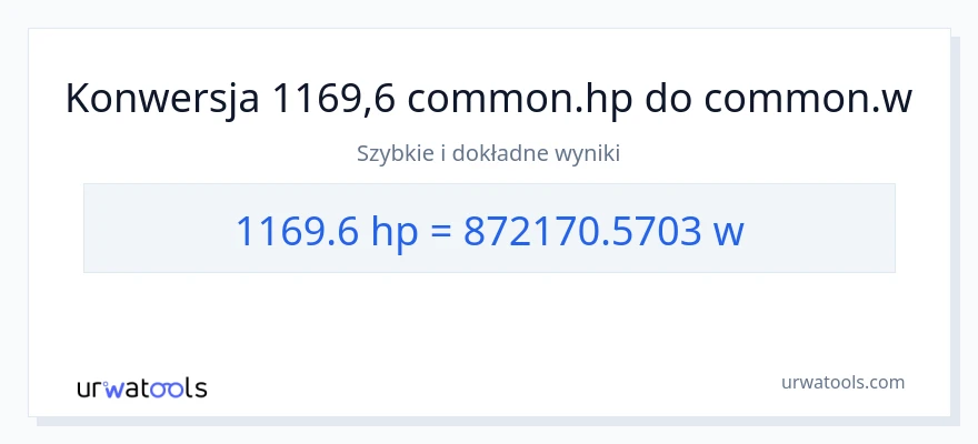 Konwersja 1169.6 moc w koniach mechanicznych do watów