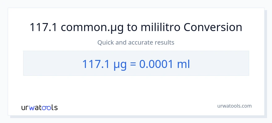 117.1 mga mikrogramo patungong mga mililitro na conversion