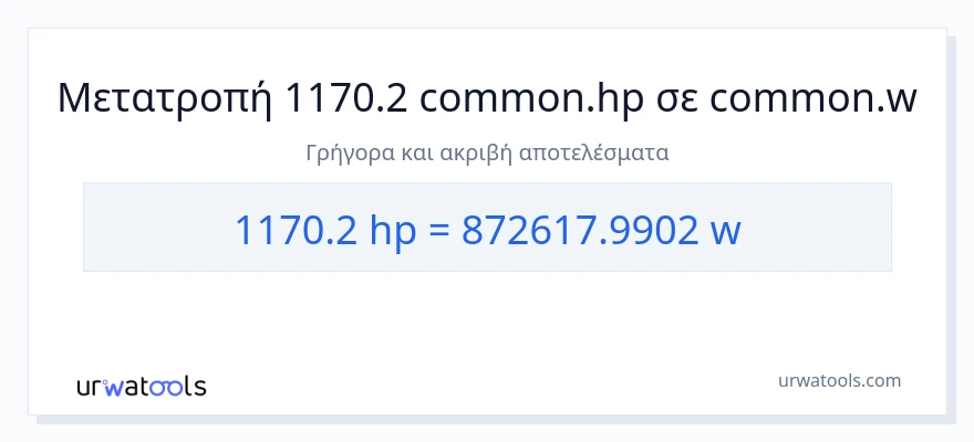 Μετατροπή 1170.2 ιπποδύναμη σε βατ