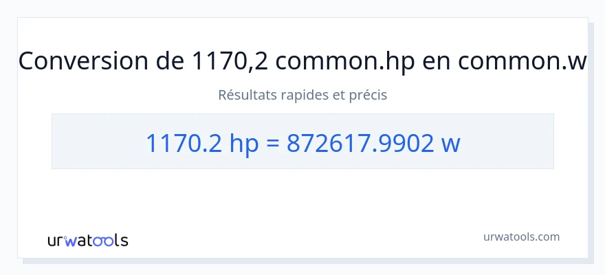 Conversion 1170.2 chevaux-vapeur vers watts