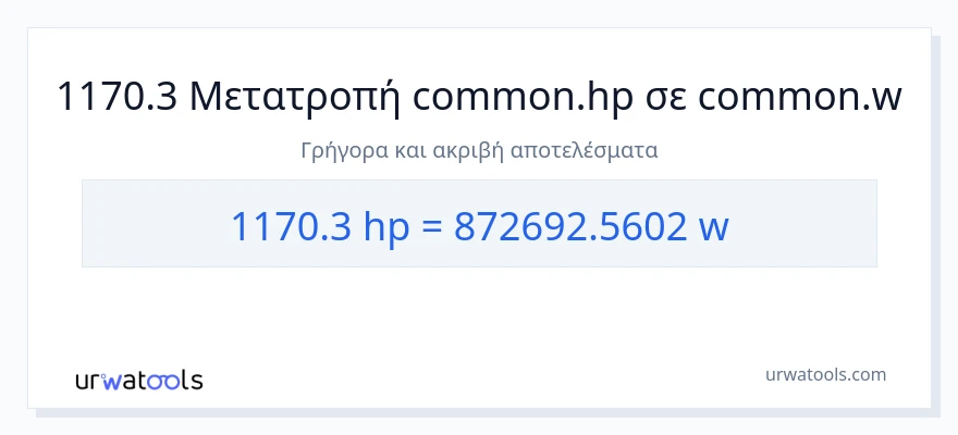 Μετατροπή 1170.3 ιπποδύναμη σε βατ