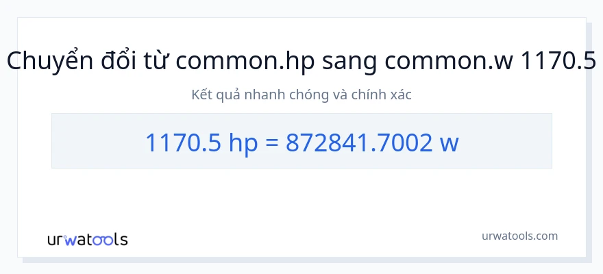 Chuyển đổi 1170.5 mã lực sang watt