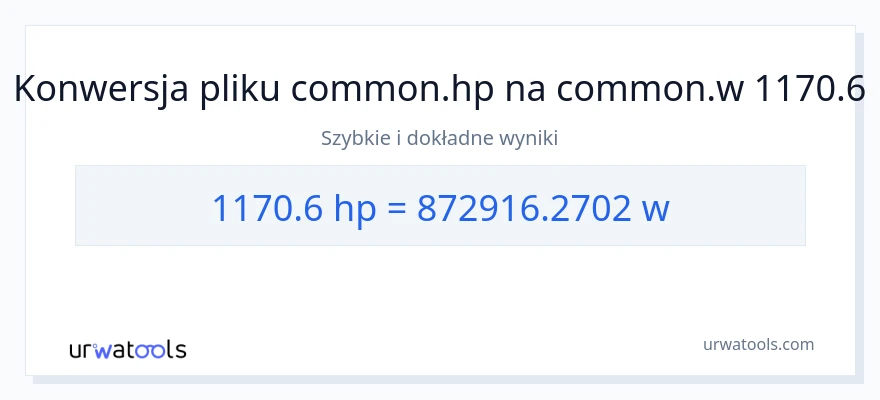 Konwersja 1170.6 moc w koniach mechanicznych do watów