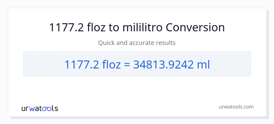 1177.2 mga onsa ng likido patungong mga mililitro na conversion