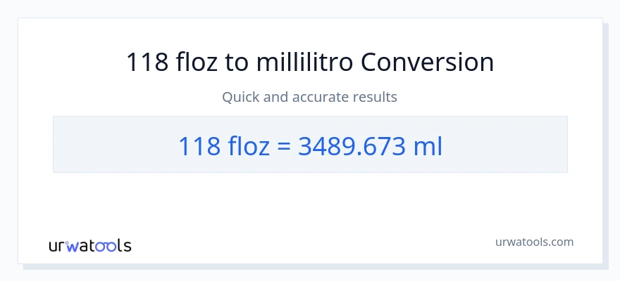 Conversione da 118 once fluide a millilitri