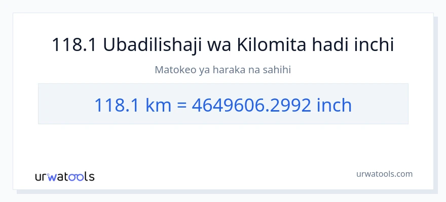 Ubadilishaji wa 118.1 kilomita hadi Inchi
