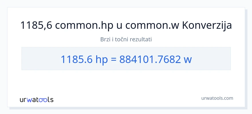 Konverzija od konjske snage do vati: 1185.6