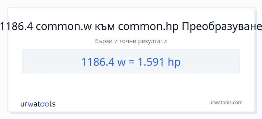 1186.4 конверсия от ватове до конски сили