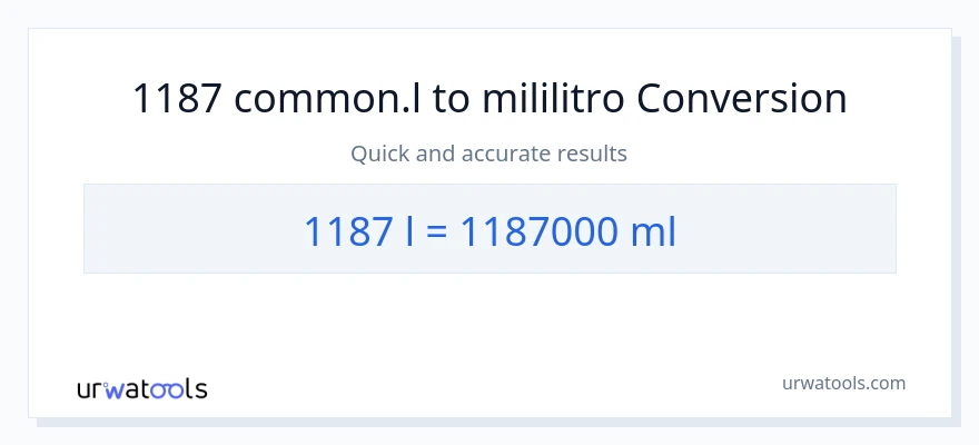 1187 Liters patungong mga mililitro na conversion