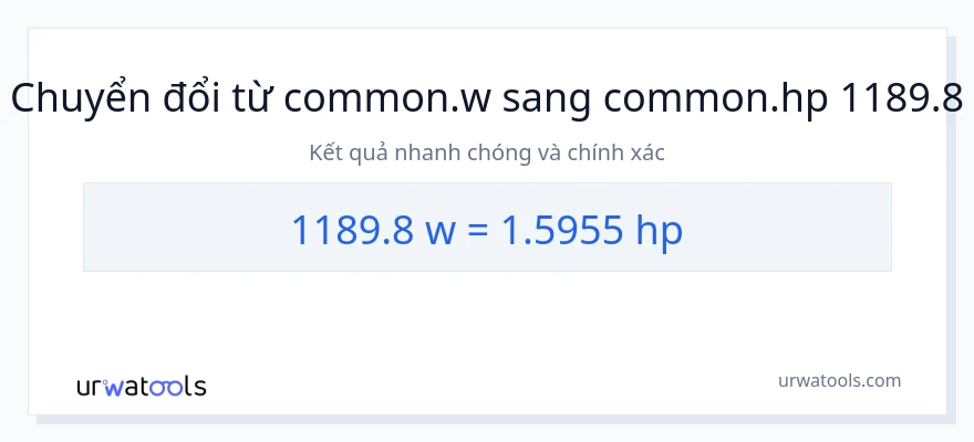 Chuyển đổi 1189.8 watt sang mã lực
