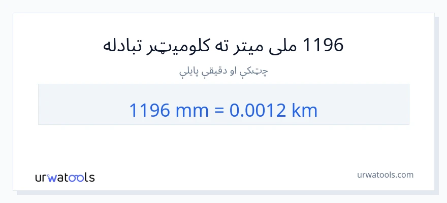 1196 ملی متره ته کیلومتره بدلون