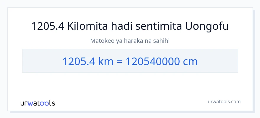 Ubadilishaji wa 1205.4 kilomita hadi Sentimita