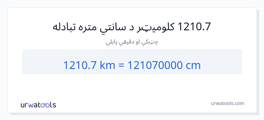 1210.7 کیلومتره ته سانتي متره بدلون