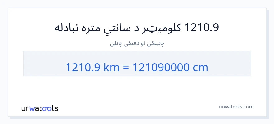 1210.9 کیلومتره ته سانتي متره بدلون