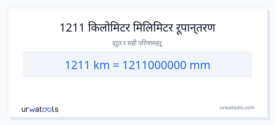 1211 किलोमिटर बाट मिलिमिटर सम्म रूपान्तरण