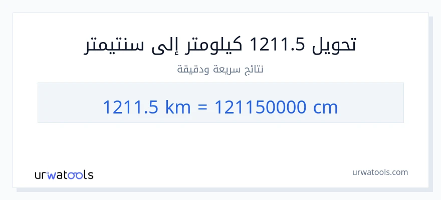 التحويل من 1211.5 كيلومترات إلى سنتيمترات