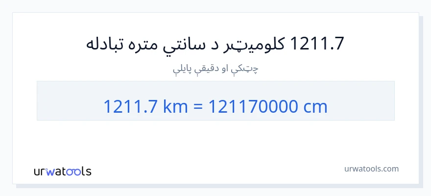 1211.7 کیلومتره ته سانتي متره بدلون