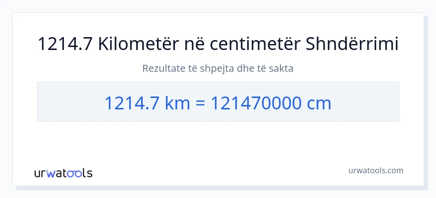 Konvertimi 1214.7 kilometra në Centimetra