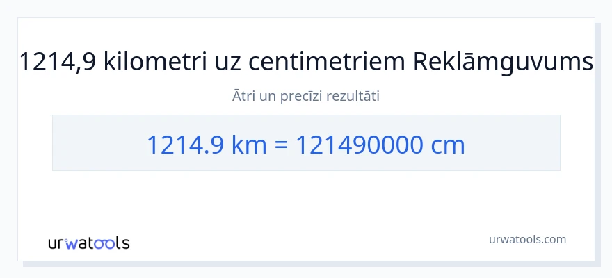 1214.9 kilometri uz Centimetri konversiju