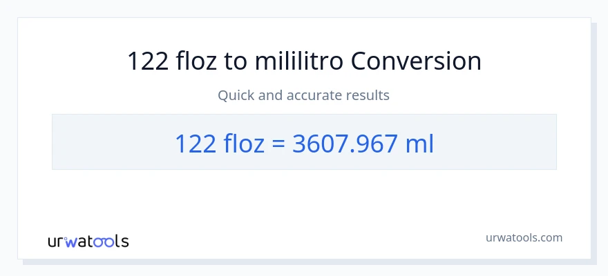 122 mga onsa ng likido patungong mga mililitro na conversion